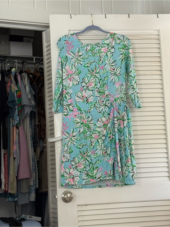 Lilly Pulitzer Dresses & Skirts - Lilly Pulitzer Blue Floral Dress – 3/4 Sleeve Shift – Size L